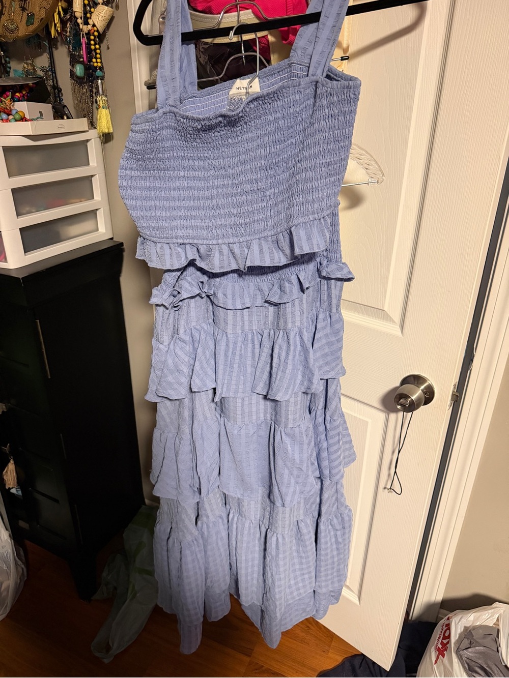 Light Blue Ruffled Smocked Maxi Sundress